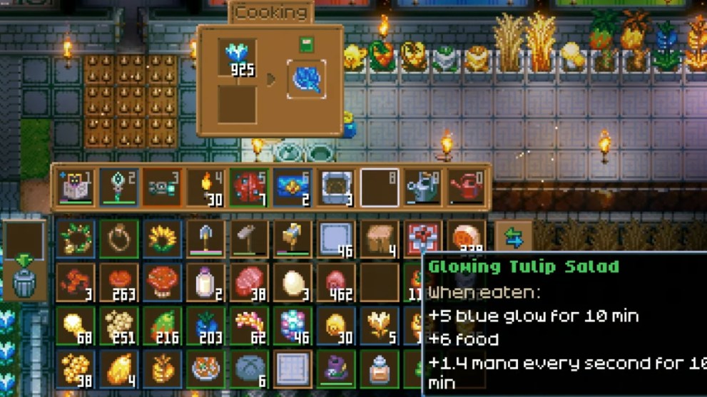 Core Keeper cooking screen glowing tulip salad recipe