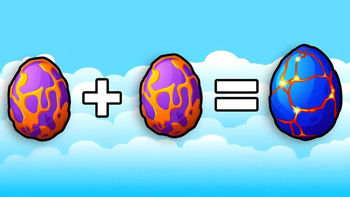 Two dragon eggs merging in Dragon Merge Tycoon Roblox experience