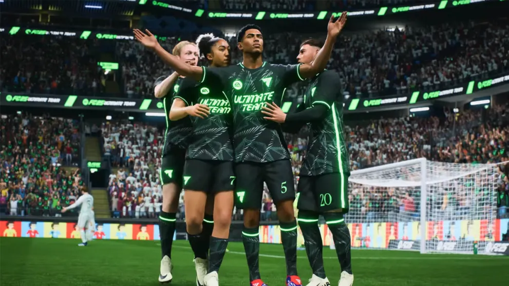 EA Sports FC 25 players celebrating goal