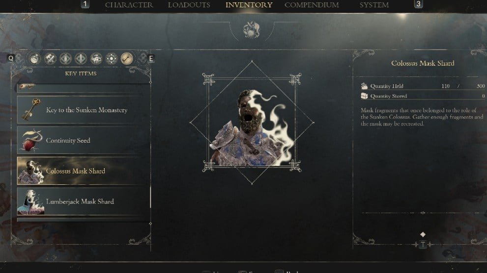 Enotria: The Last Song how to check mask fragments in inventory