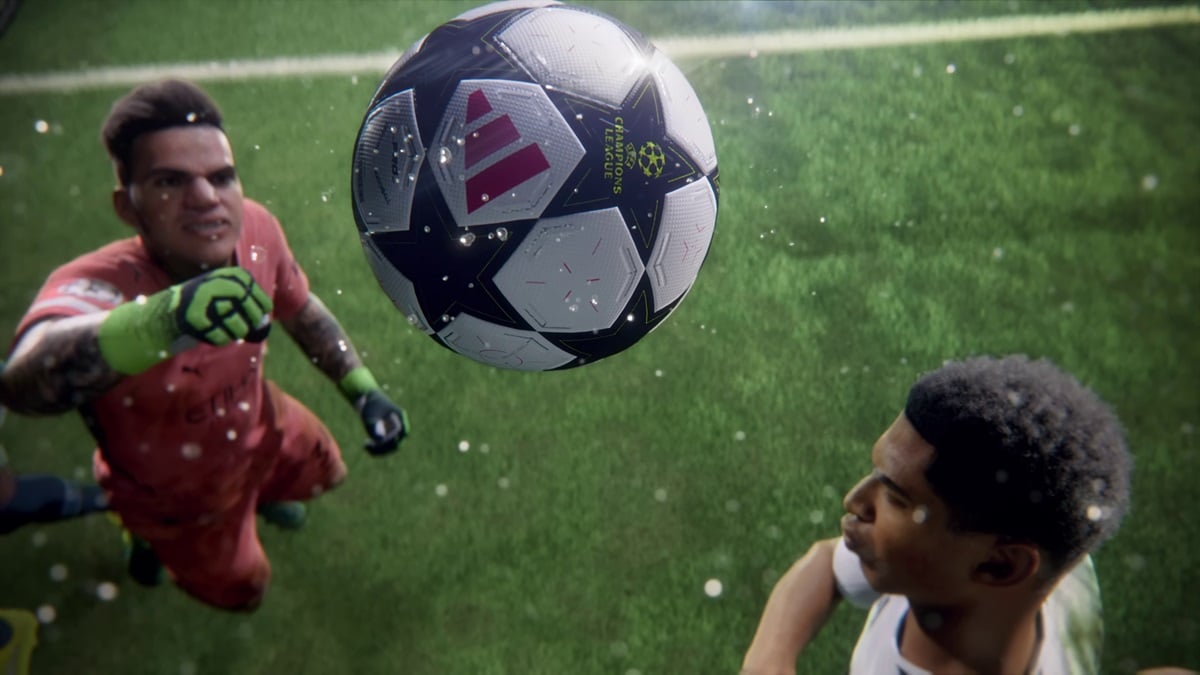 How to Fix Input Delay in EA FC 25 - two players reaching for a high ball