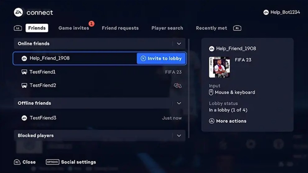 EA Connect friends tab