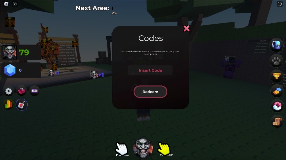 The code redemption screen in Jonkler Simulator.