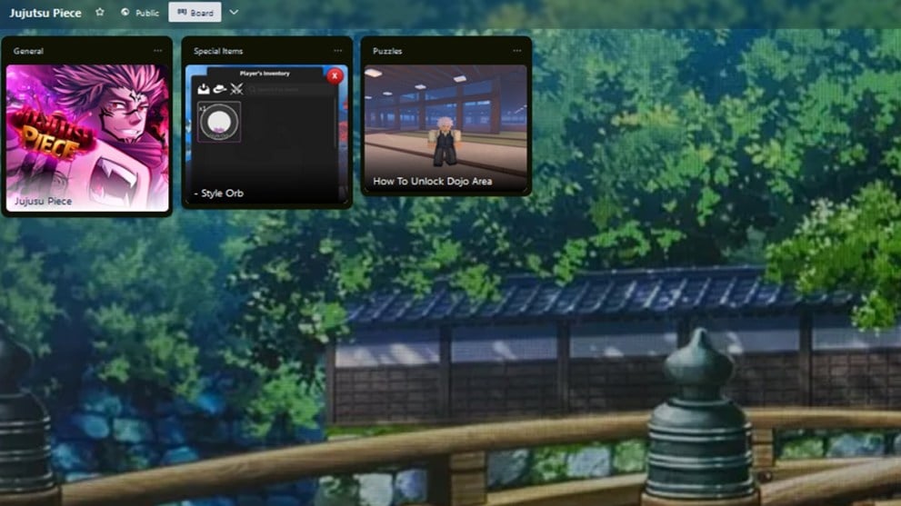 Columns in the Jujutsu Piece trello board