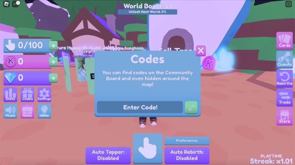 The code redemption screen in K-Cards.