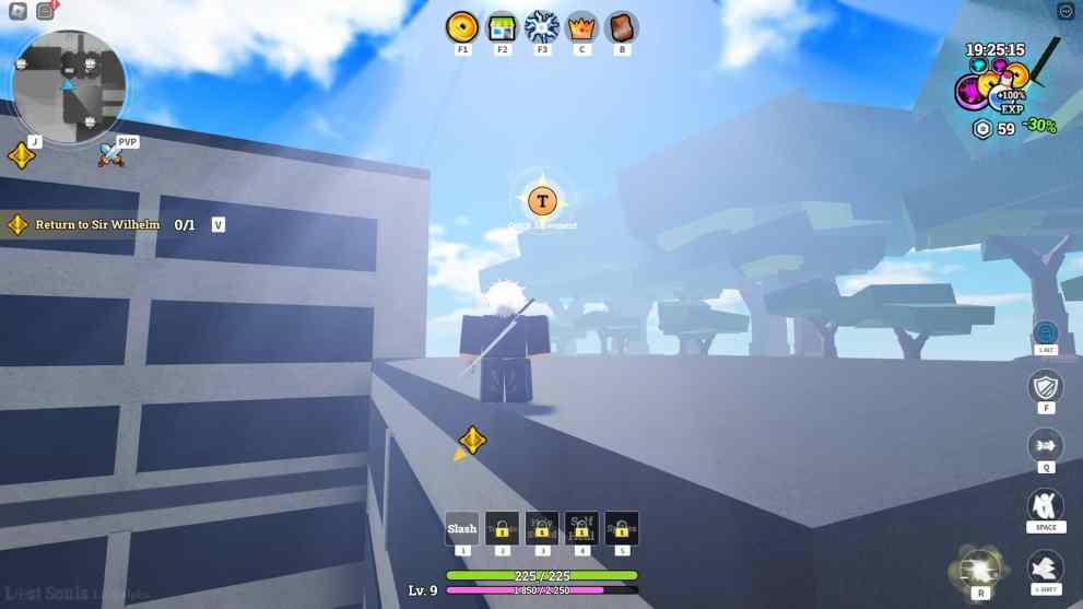 Player climbing a building using movement stars in Lost Souls Roblox experience