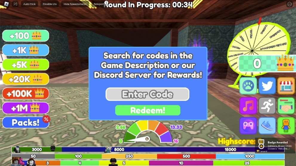 The code redemption screen in Monster Race.