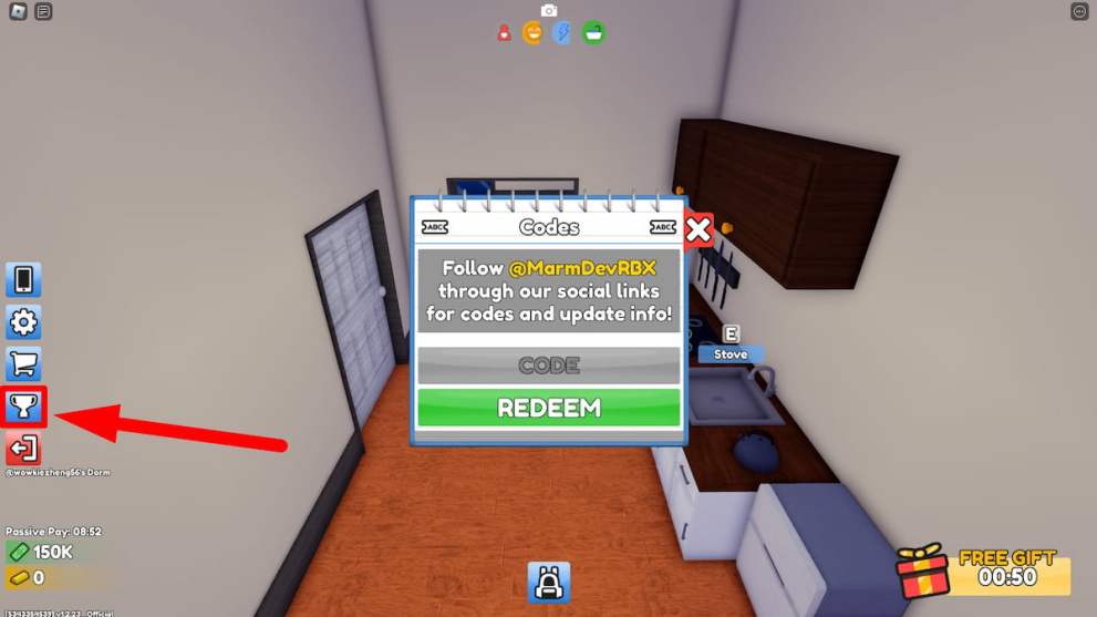 Codes redemption menu in My Anime Life Roblox experience