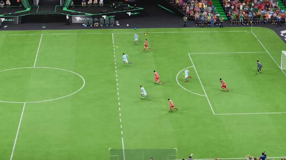 EA FC 25 rush mode view with dotted lines for new offside rule