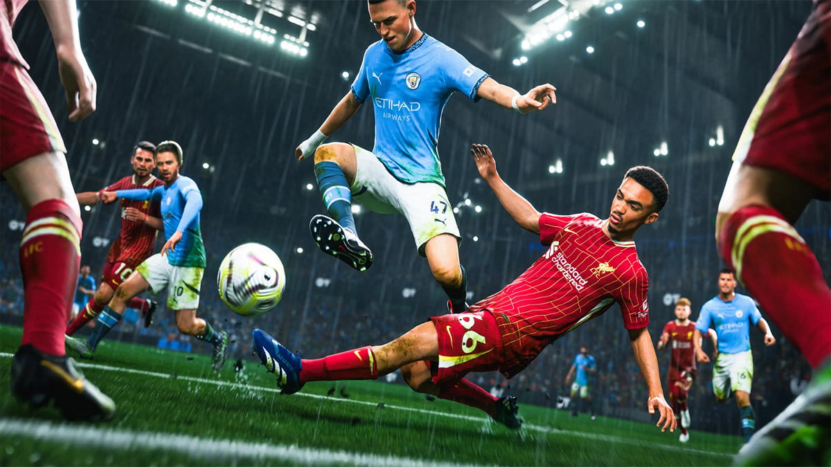 Can You Play Rush Private Lobbies in EA FC 25? - player jumping another player in a tackle