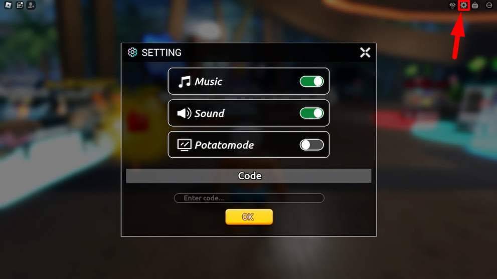 Codes redemption menu in the Swim League Roblox experience