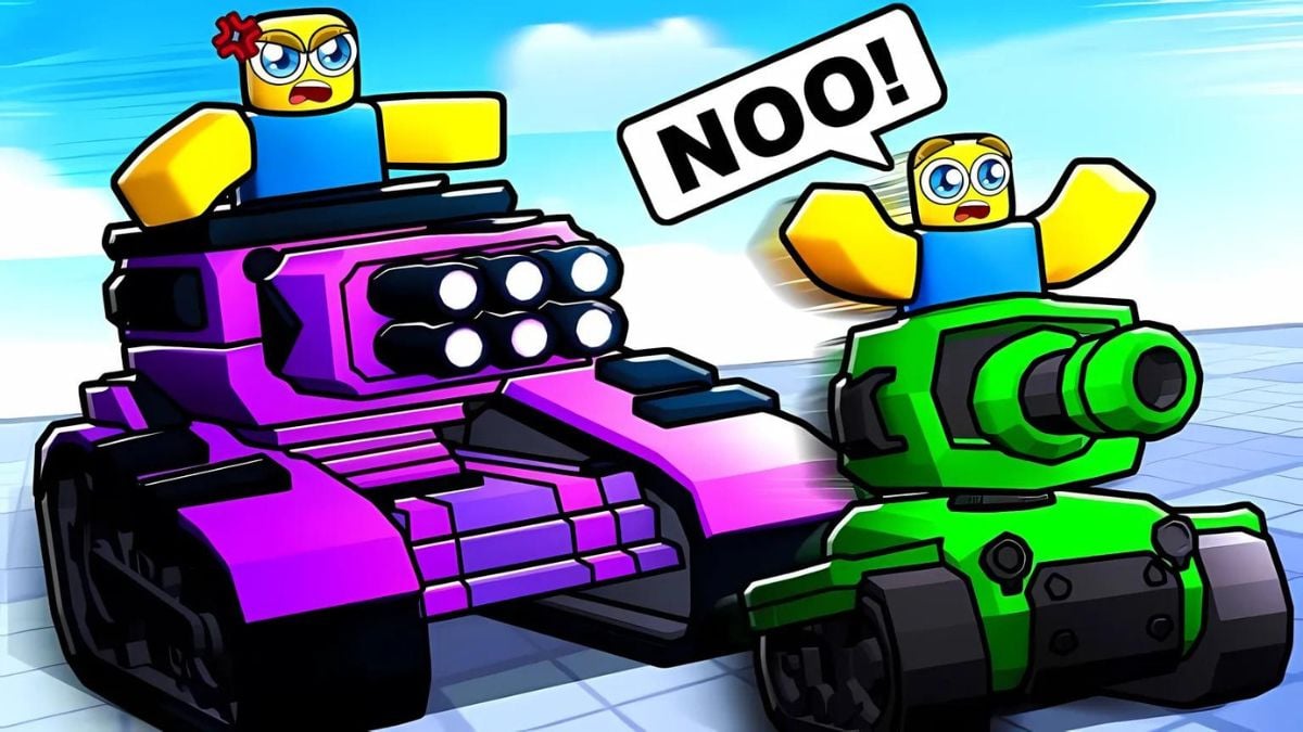 Player fighting a boss in Tank Simulator Roblox experience