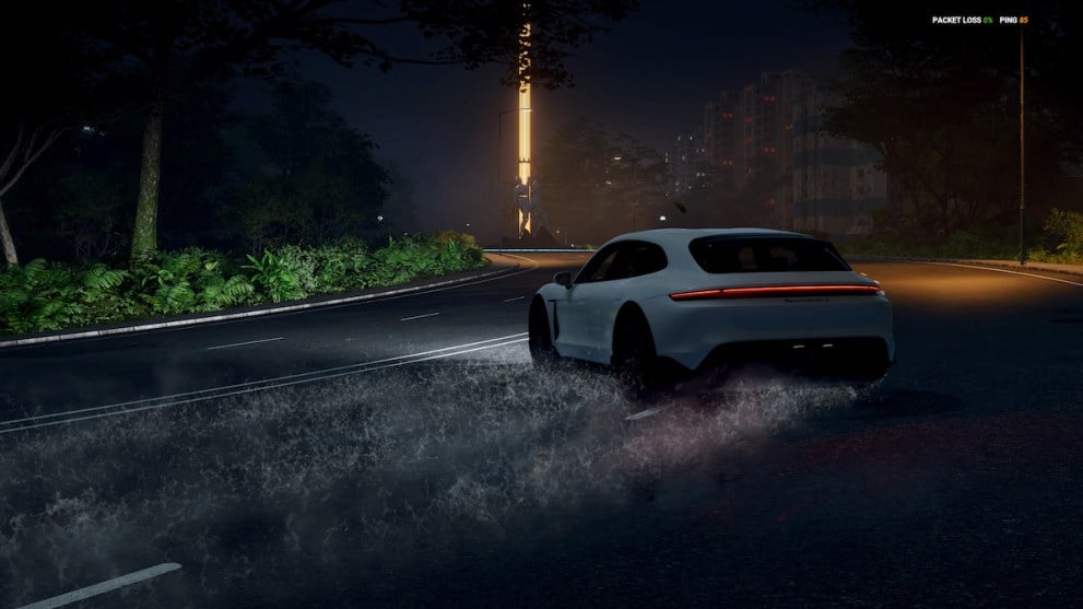 Porsche Taycan drifting at night