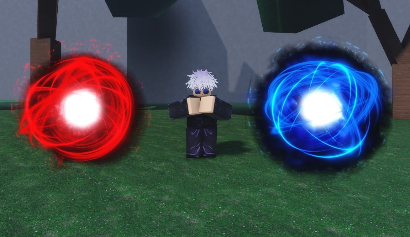 Gojo casting Hollow Purple in The Strongest Battlegrounds Roblox experience