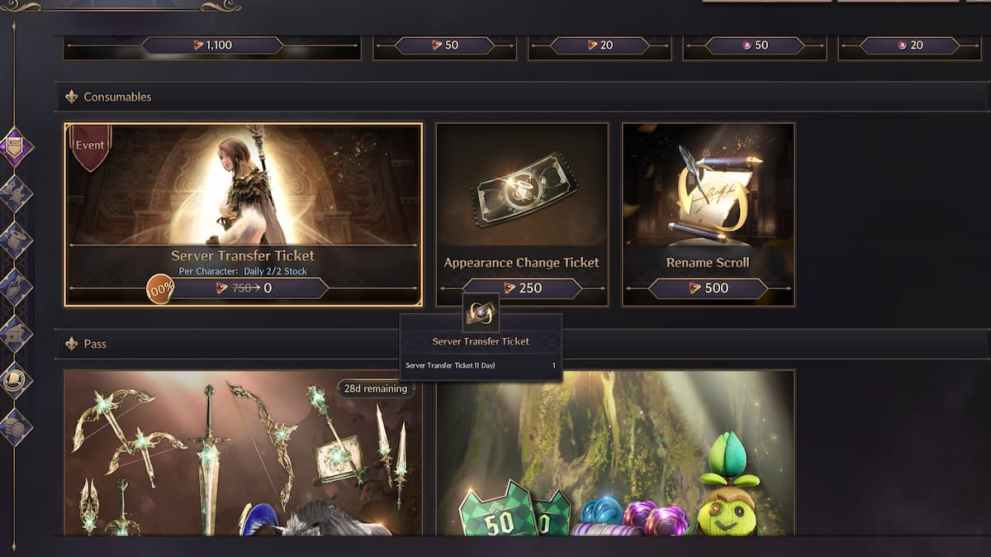 The premium cash shop in Throne and Liberty