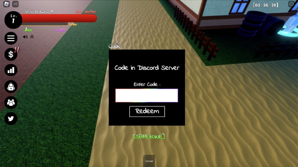 The code redemption screen in Blox Legacy.