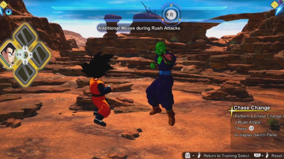 Dragon Ball Sparking Zero goten vs piccolo chase change menu to summon gohan