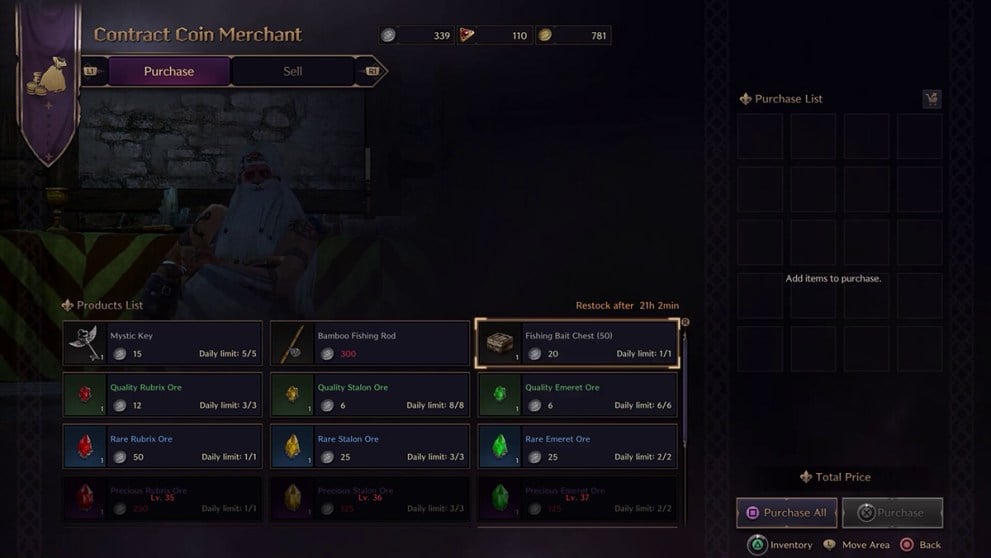 Items at the contract coin merchant