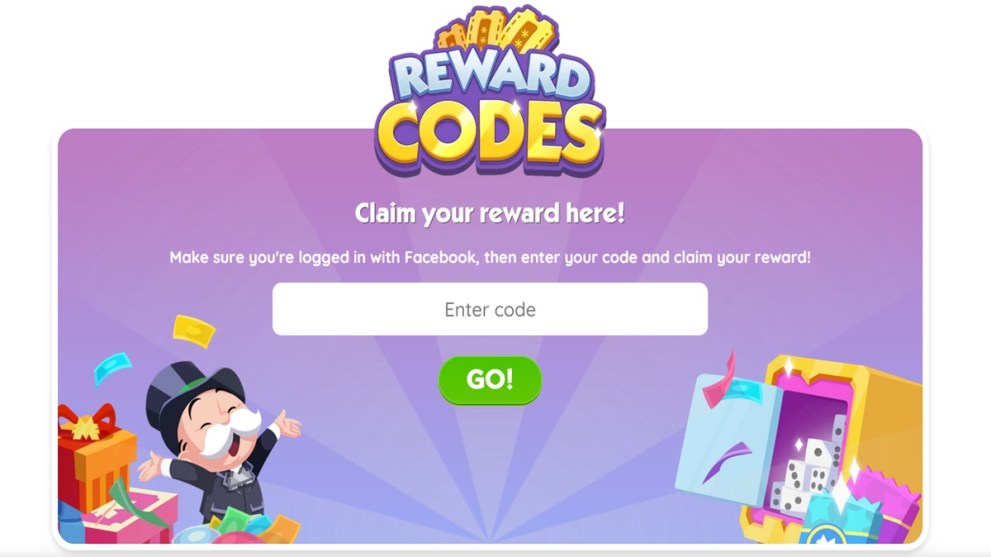 The Reward code in the Monopoly go website