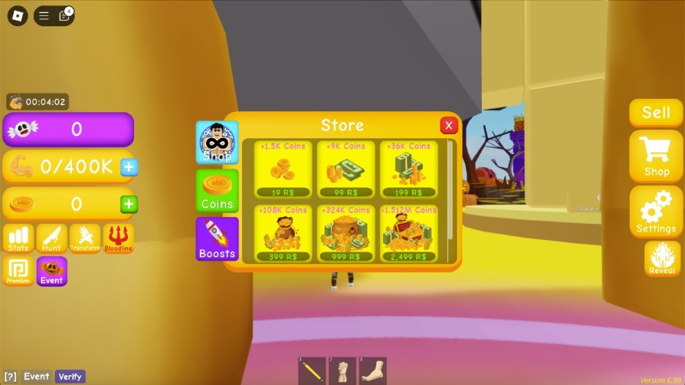 The Store menu in Legacy Lifting Simulator.