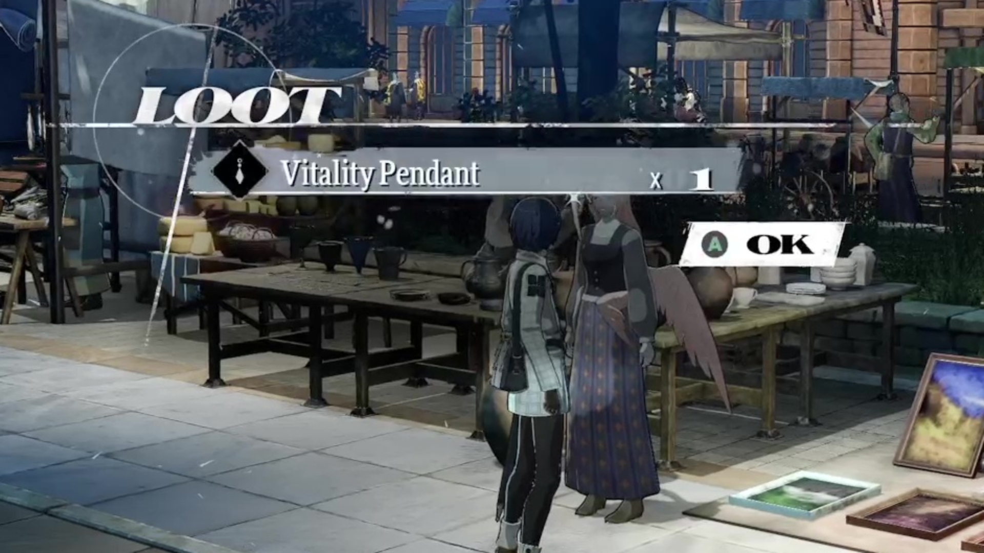 Metaphor: ReFantazio gameplay showing the Vitality Pendant as loot after the protagonist buys it