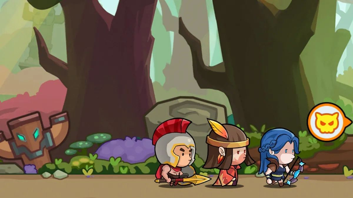 Three characters in Mini Heroes Magic Throne.