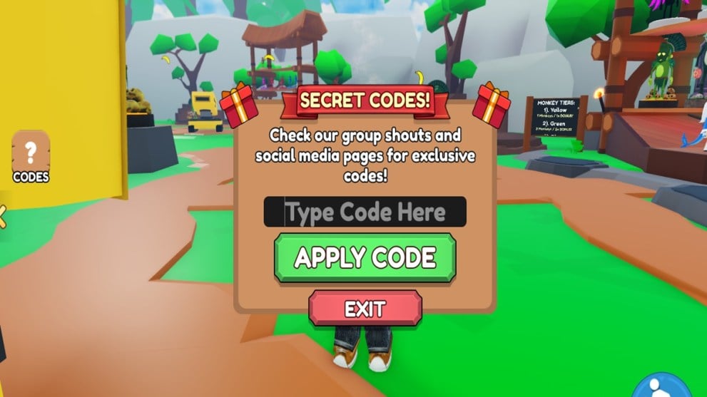 Code text box in Monkey Tycoon