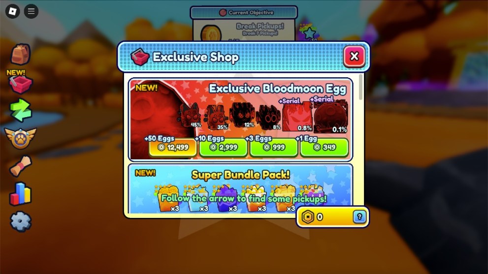 The shop menu in Pet World.