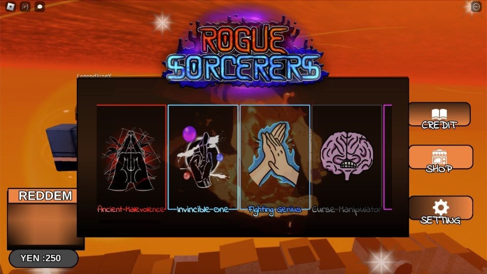 The code redemption screen in Rogue Sorcerer.