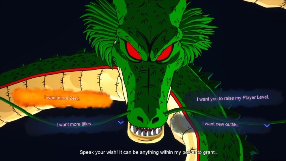 Dragon Ball Sparking Zero summon shenron to grant dragon orb episode wish