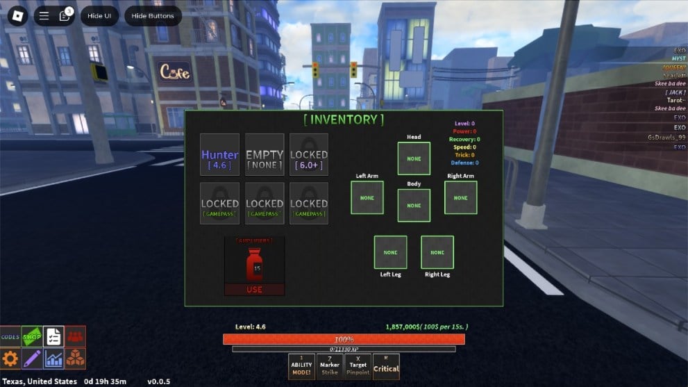 The inventory menu in Unusual.