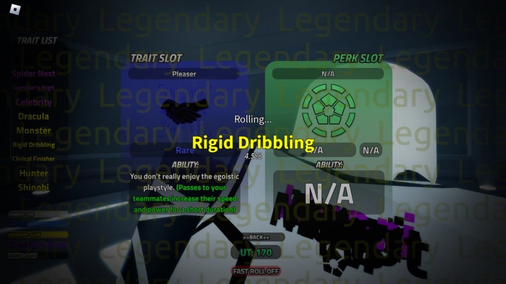 Rigid Dribbling legendary trait rolled in Roblox Vision