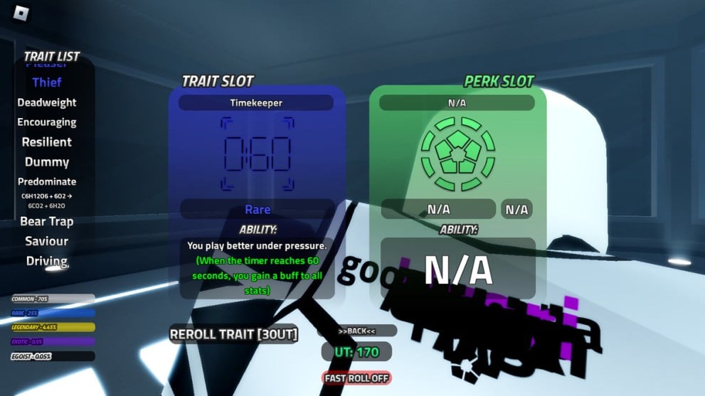 Timekeeper rare trait rolled in Roblox Vision