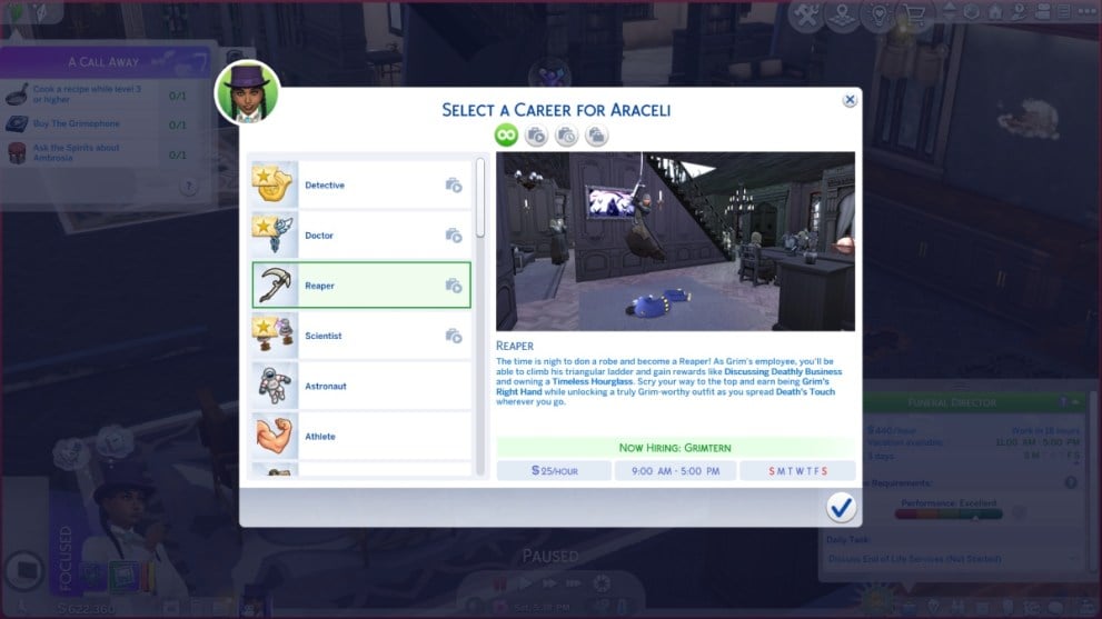 choosing the reaper career in Sims 4