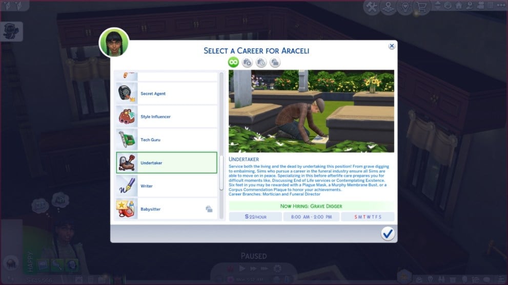 select a career in the sims 