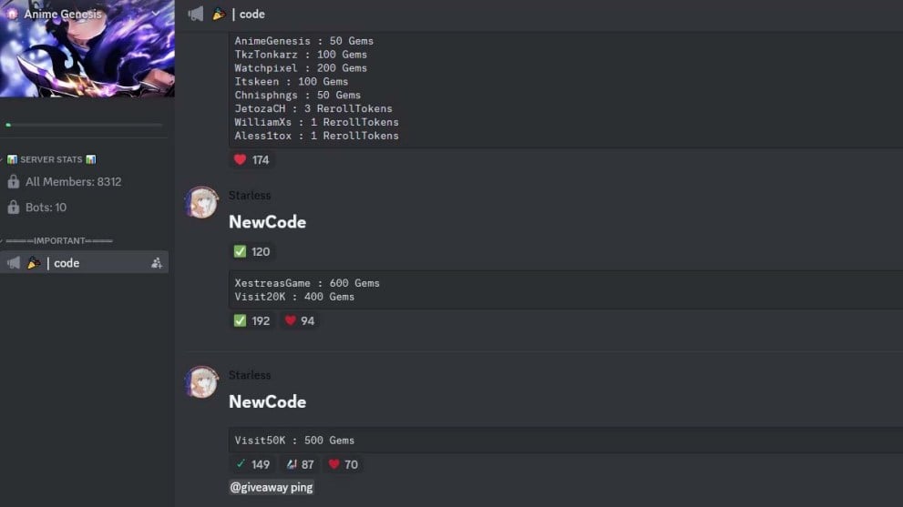 Anime Genesis Discord code page
