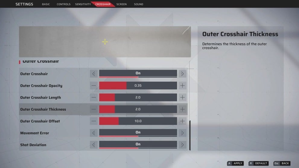 Crosshair options in Strinova