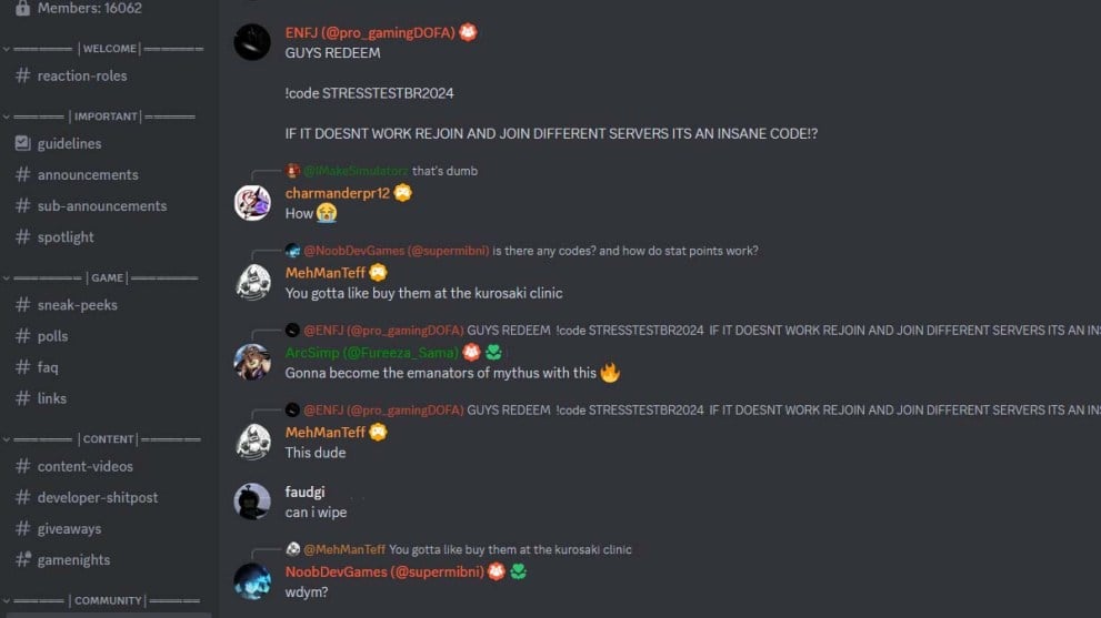 Bleach Revival discord admin message about codes