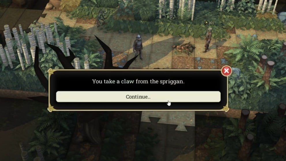 Pop-up window confirming taking a claw from the spriggan in Brighter Shores