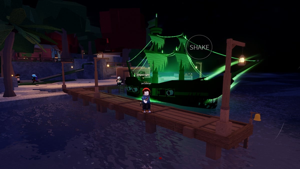 How To Get Brine Phantom in Fisch - roblox character fishing with ghost ship in the background