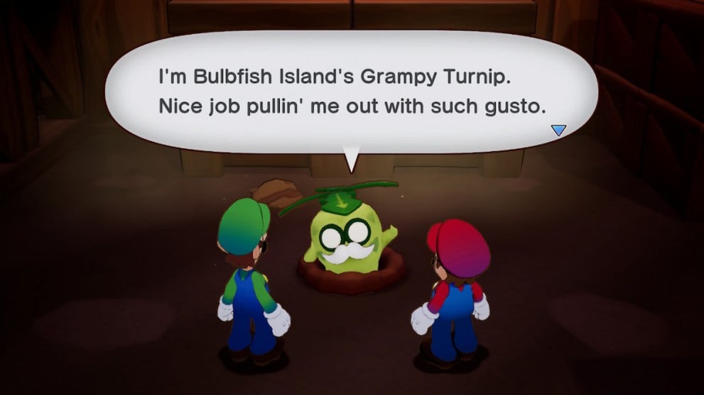 talking to grampy turnip on bulbfish island