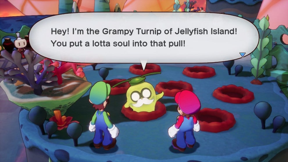 talking to the grampy turnip on jellyfish island