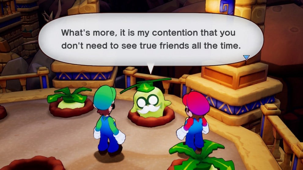 mario and luigi talking to grampy turnip on offandon