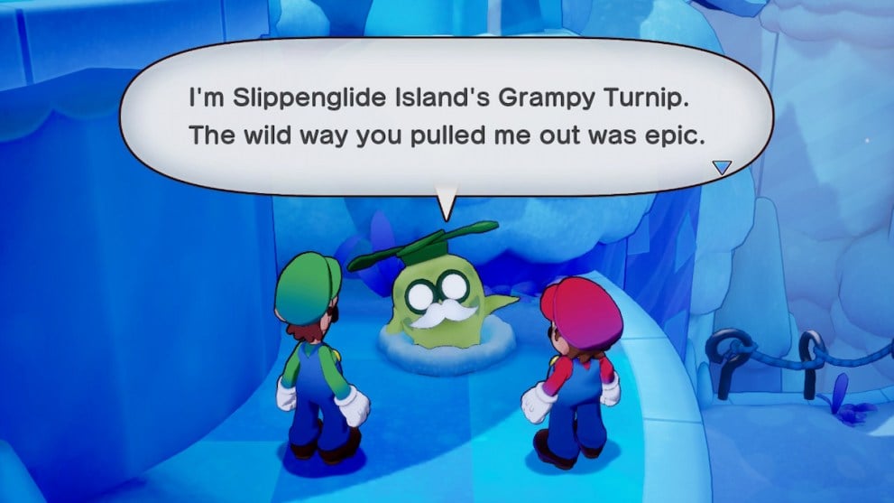 talking to the grampy turnip on sliddenglide