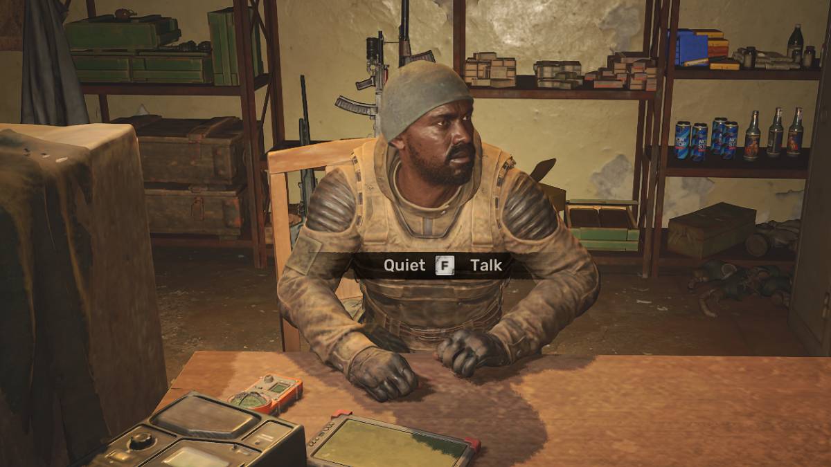 STALKER 2 trader NPC named quiet sitting on desk