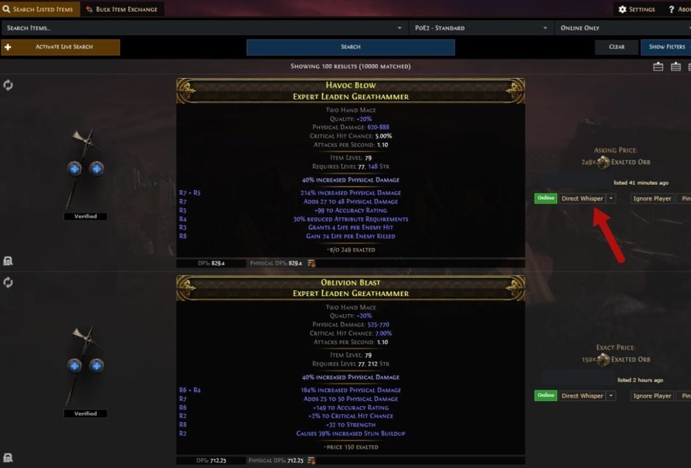 How to direct whisper someone on PoE 2 Trade