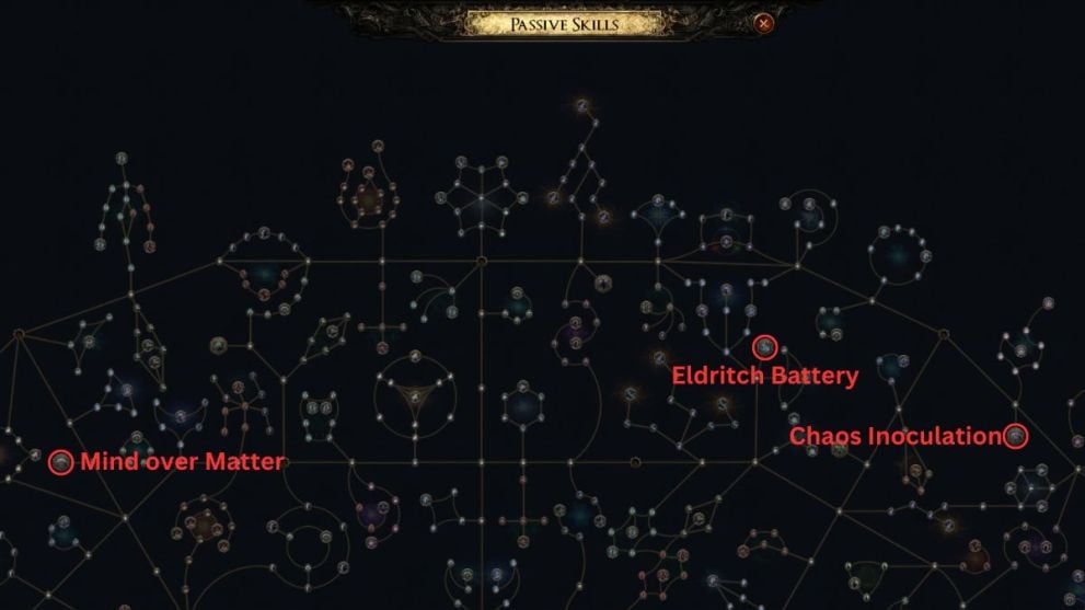 Mind Over Matter, Eldritch Battery and Chaos Inoculation on Path of Exile 2 Skill Tree