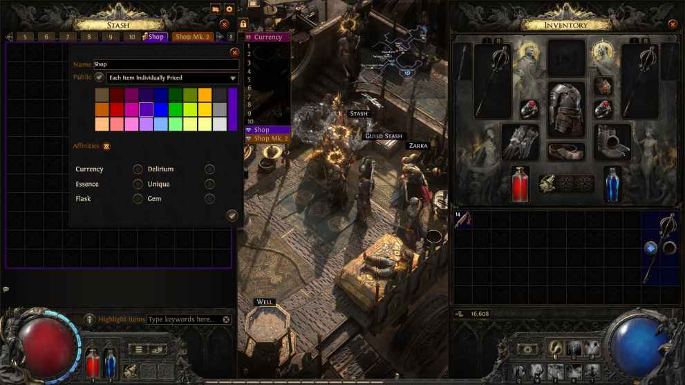 Preview of the premium stash tab customization options in Path of Exile 2