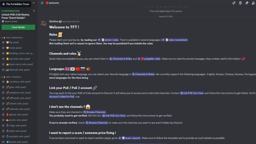 Preview of The Forbidden Troves Discord server for PoE and PoE 2