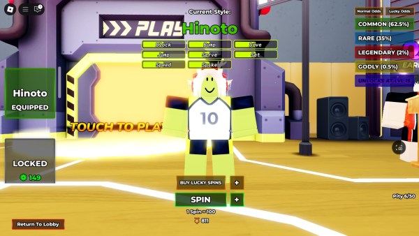 A Volleyball Legends player is standing in the Styles lobby